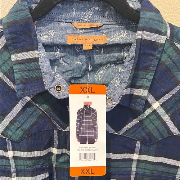 JACHS Girlfriend Navy and Green Plaid Shirt - Picture 2 of 3